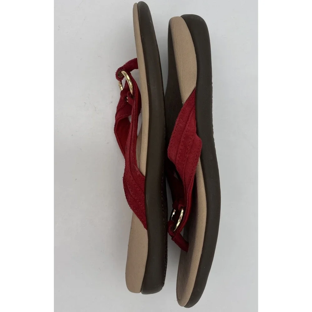 Vionic Aloe Orthotic Support Red  Leather  Sz 8 Women's FitFlop Thong Sandal/EUC
